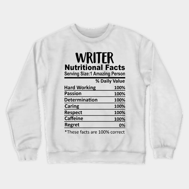 Writer Nutrition Facts Funny Crewneck Sweatshirt by HeroGifts